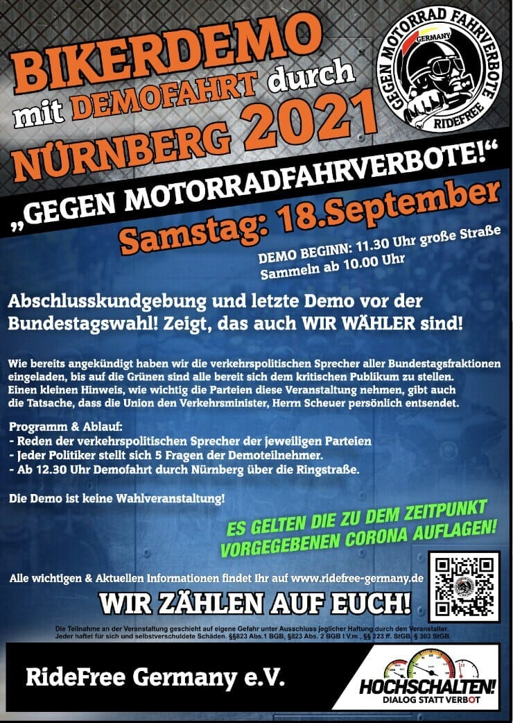 Bikerdemo mit Demofahrt durch Nürnberg
- auch in der MOTORRAD NACHRICHTEN APP