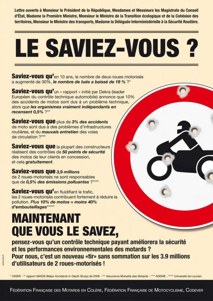 Offener Brief Frankreich wegen Einfuehrung einer Hauptuntersuchung fuer Bikes