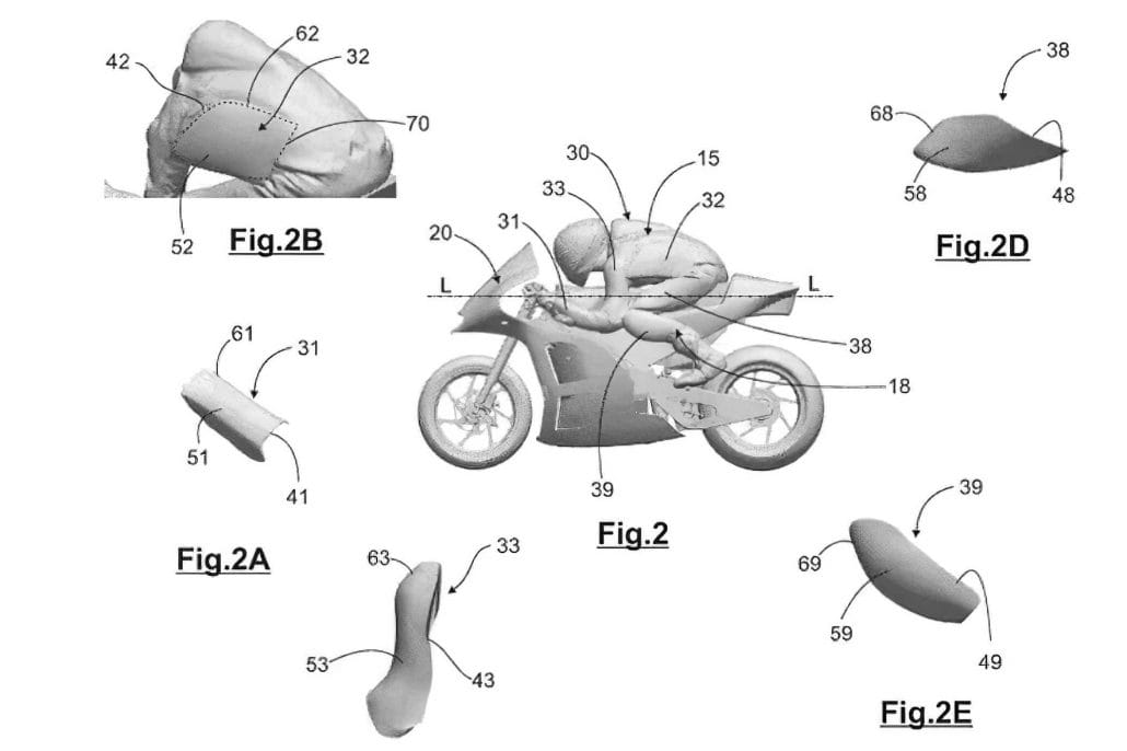 Aprilias Innovation für aerodynamische Rennkombis 4 Aprilia Patent Aerodynamische Kombis 1
