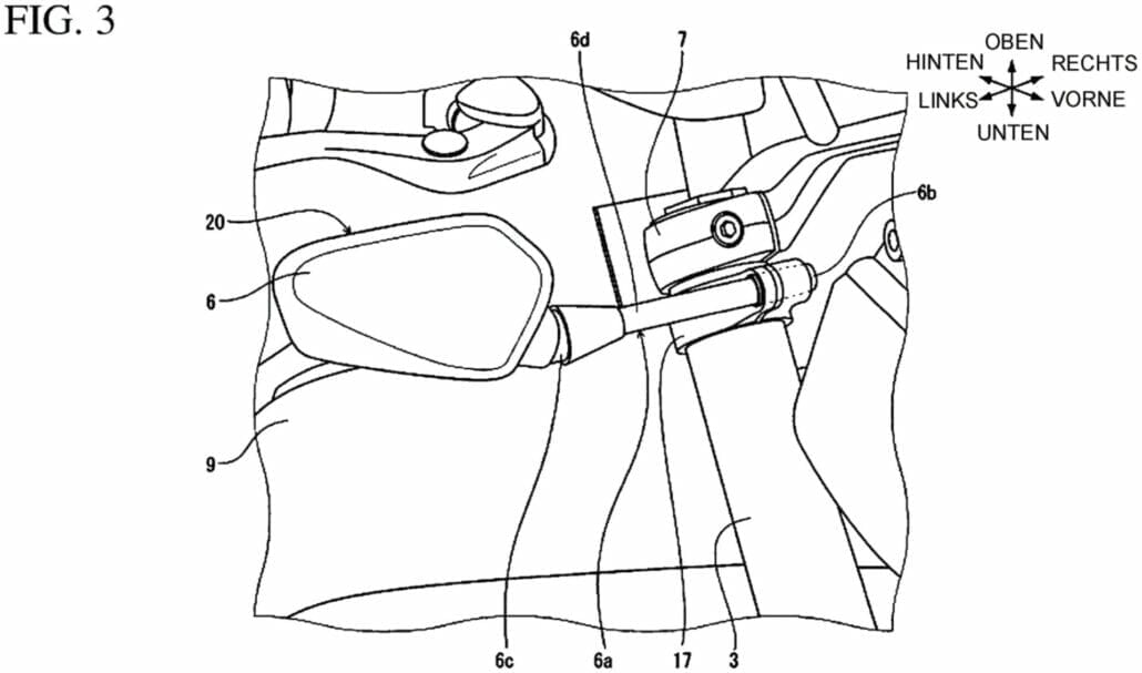Unter dem Lenker, über den Erwartungen: Hondas futuristisches Spiegeldesign 2 Honda Patent Spiegel an der Gabel 1 1