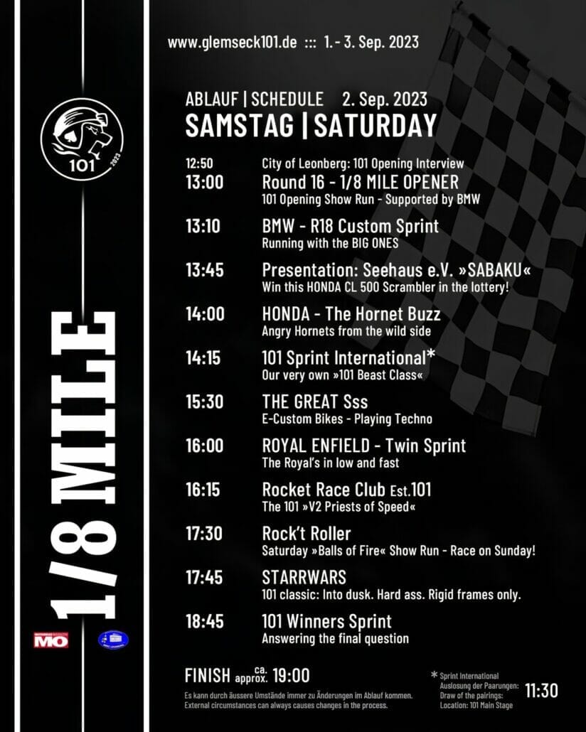 Glemseck 101 - 2023 Alles was du VORHER wissen musst 2 Zeitplan Samstag Glemseck 2023 1